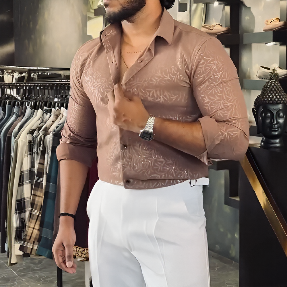 Glossy leaf pattern textured shirt