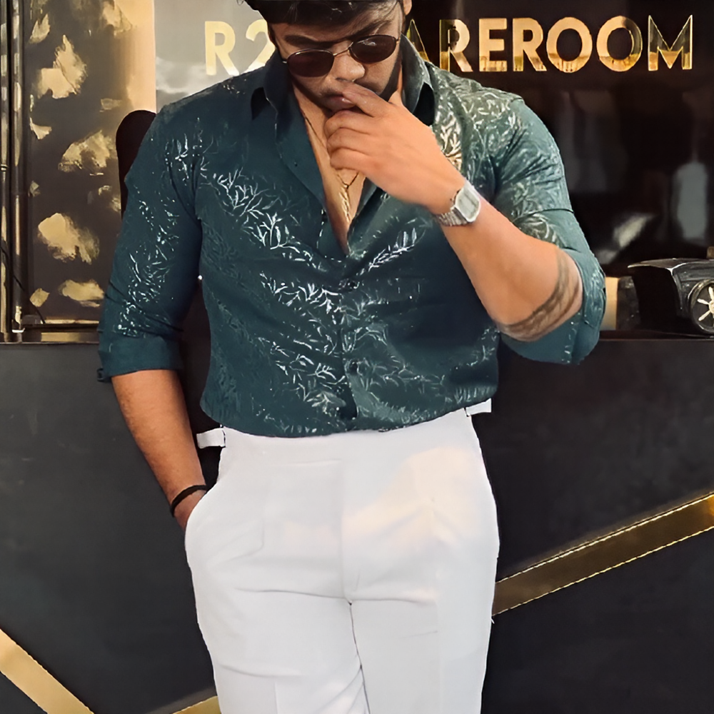 Glossy leaf pattern textured shirt