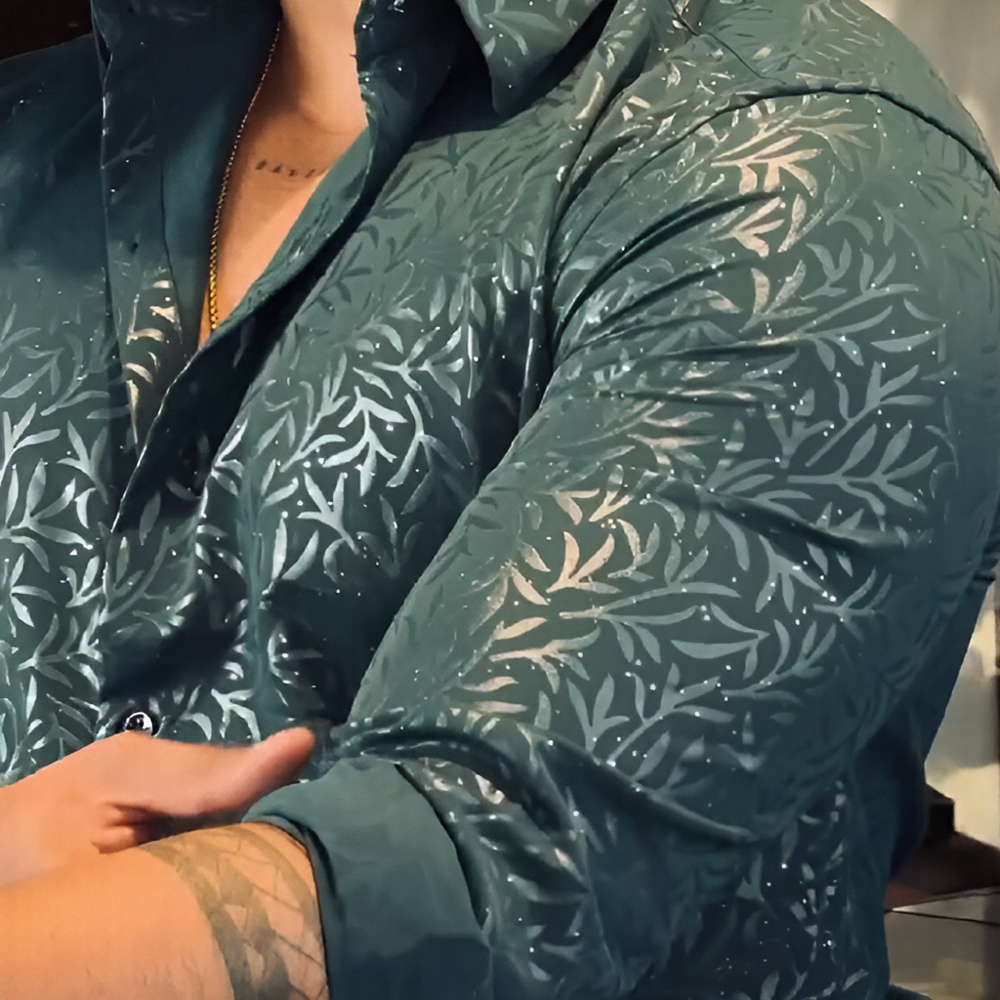 Glossy leaf pattern textured shirt