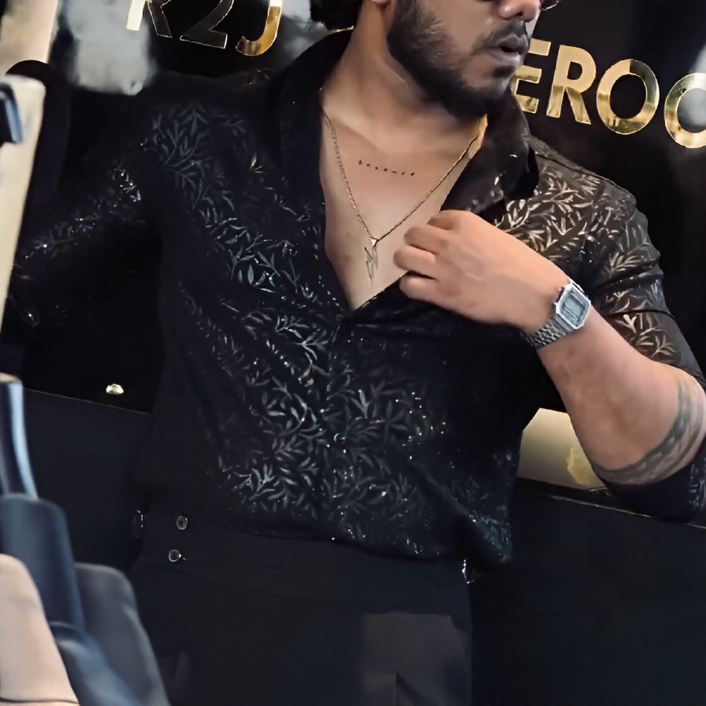 Glossy leaf pattern textured shirt