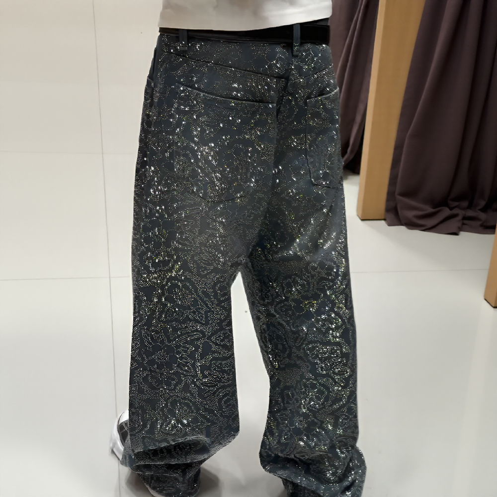 Gorgeous rhinestone floral textured jeans