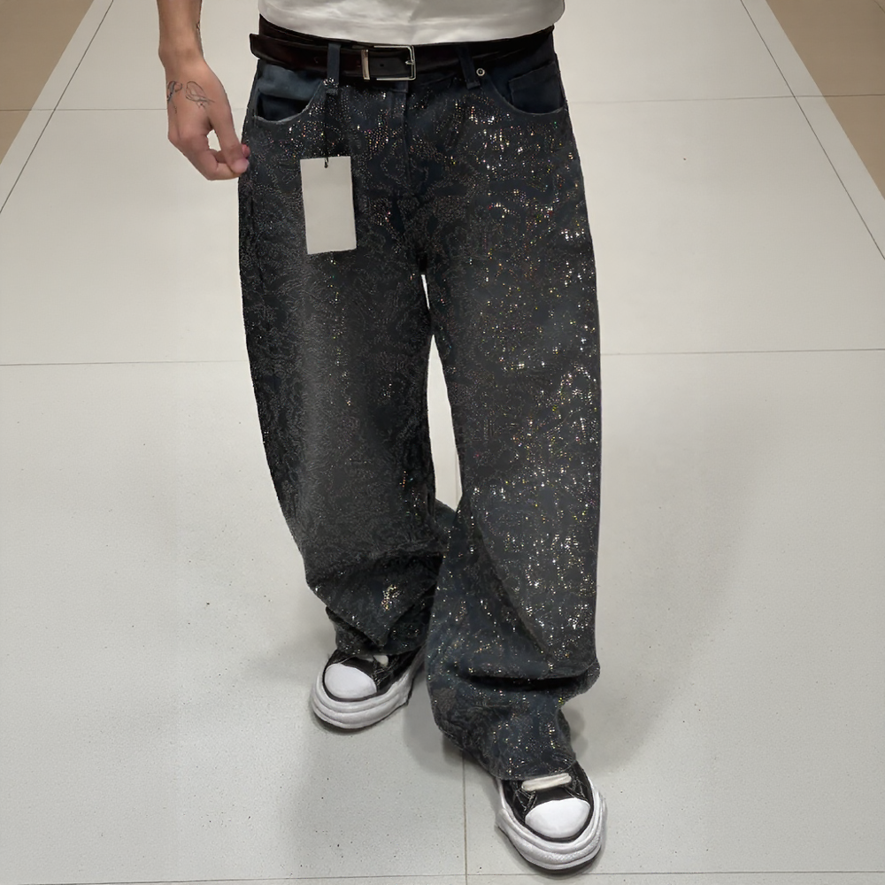 Gorgeous rhinestone floral textured jeans