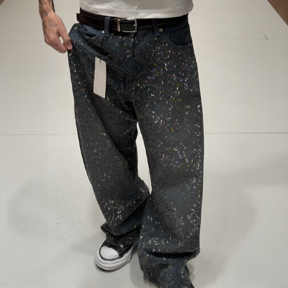 Gorgeous rhinestone floral textured jeans