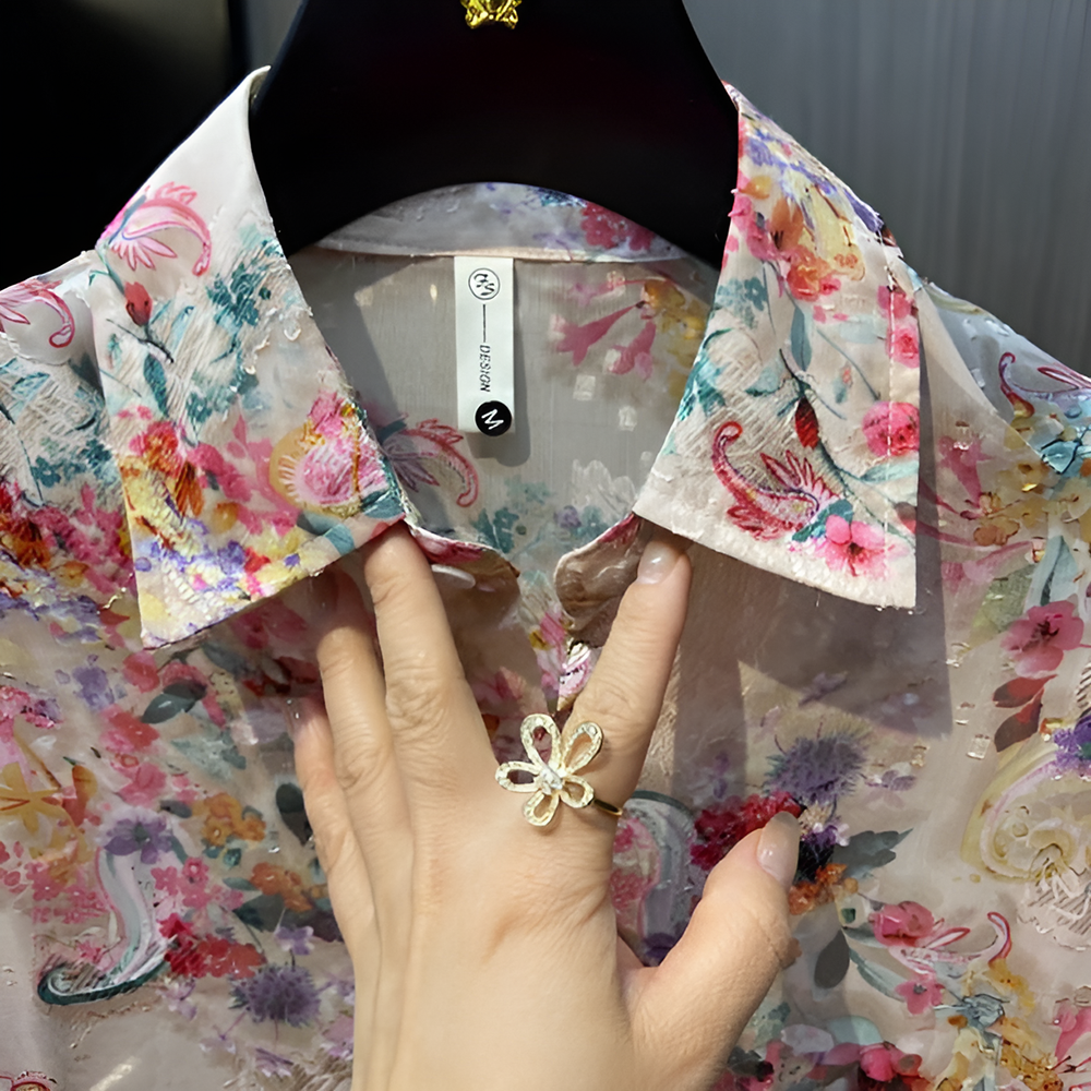 Ornate floral semi-transparent breathable shirt