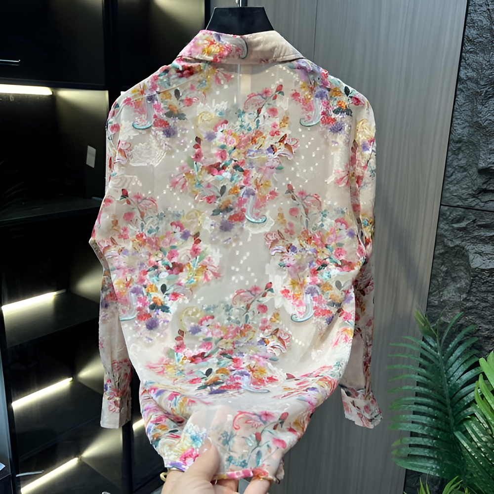 Ornate floral semi-transparent breathable shirt