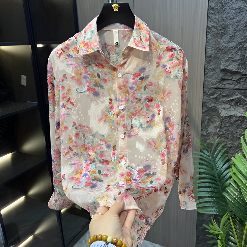 Ornate floral semi-transparent breathable shirt