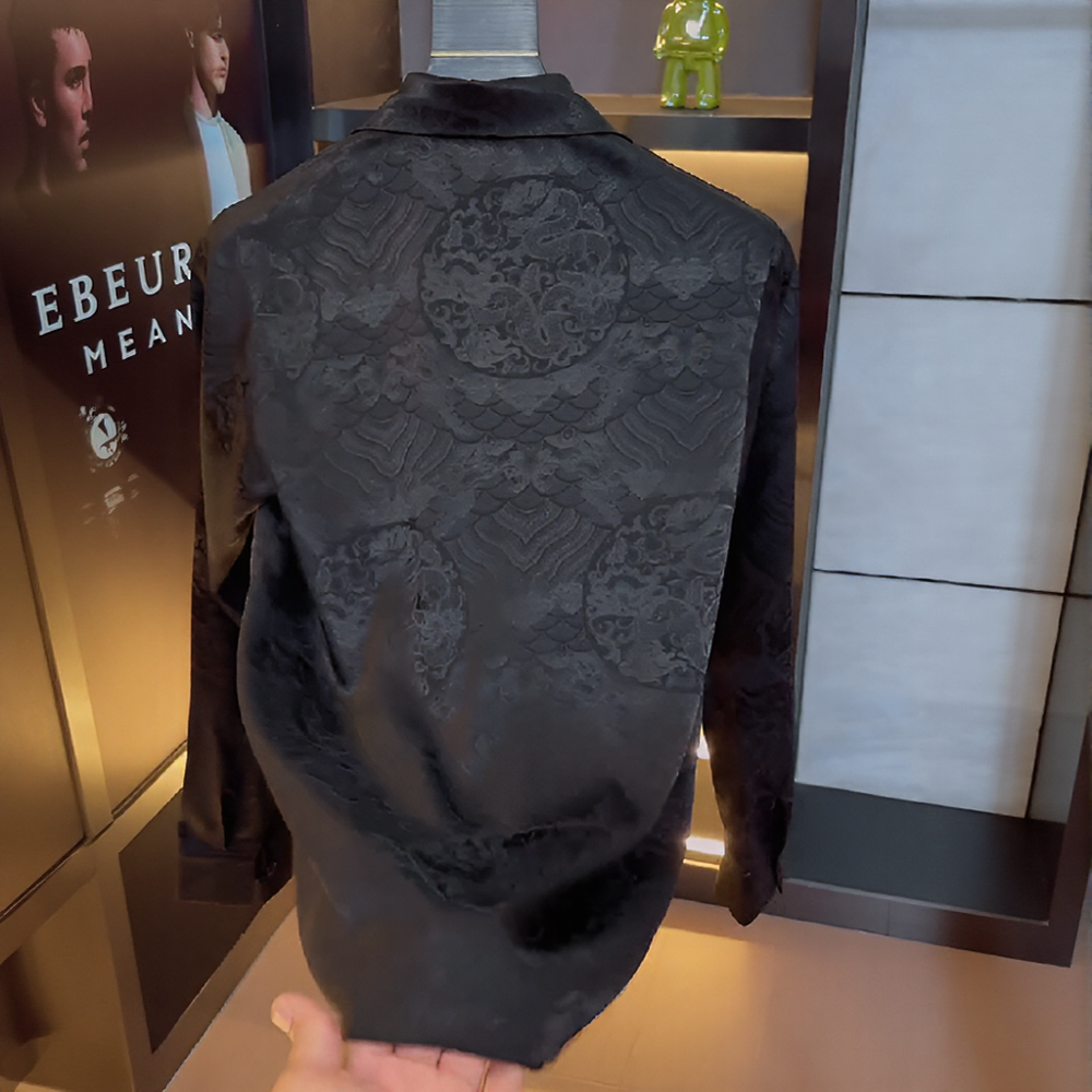 Textured subtly patterned silky acetate shirt