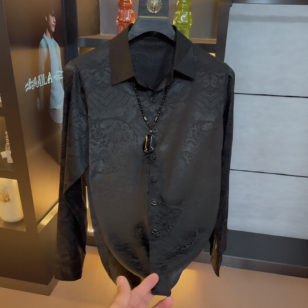 Textured subtly patterned silky acetate shirt