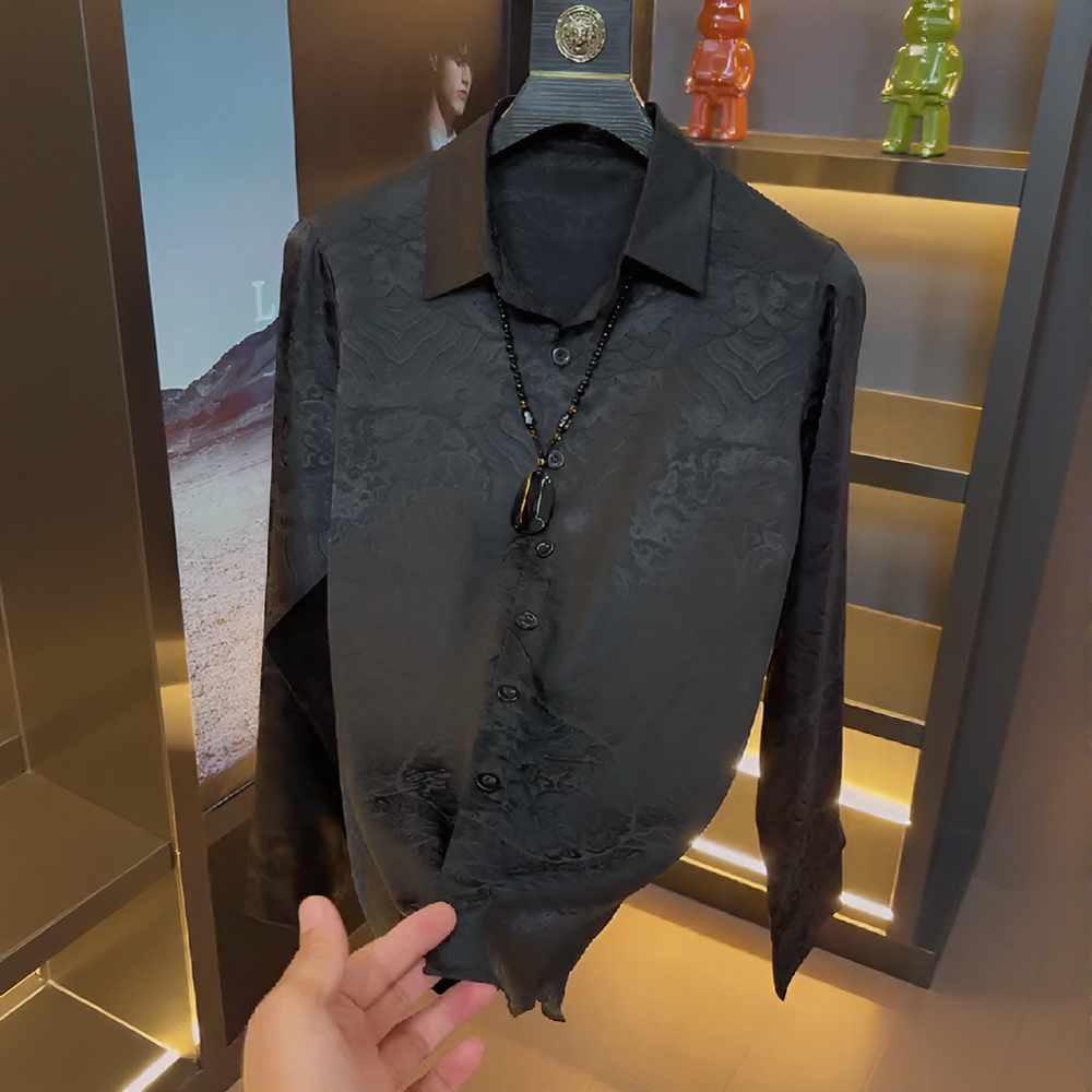 Textured subtly patterned silky acetate shirt