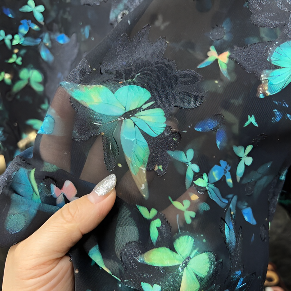 Green butterfly semi-transparent short-sleeved shirt