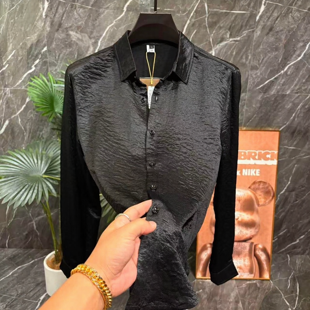 Pleated crisp silky ultra-thin shirt