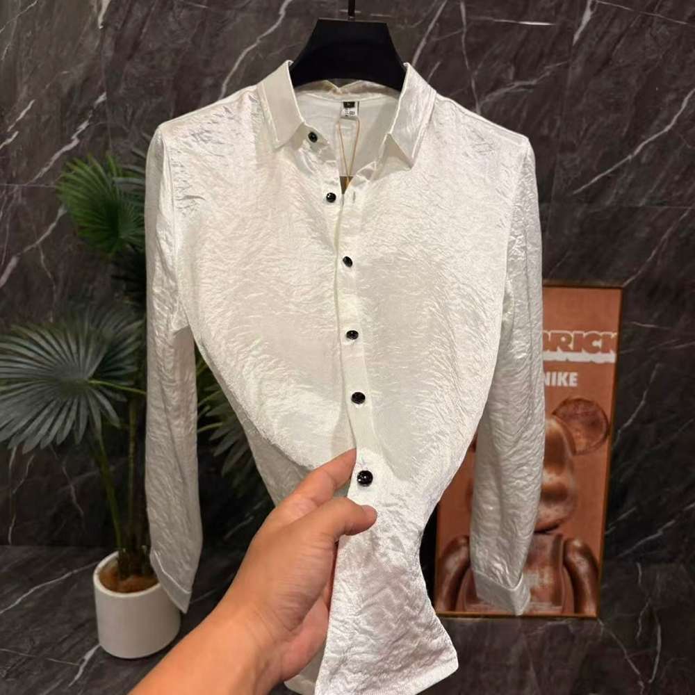 Pleated crisp silky ultra-thin shirt