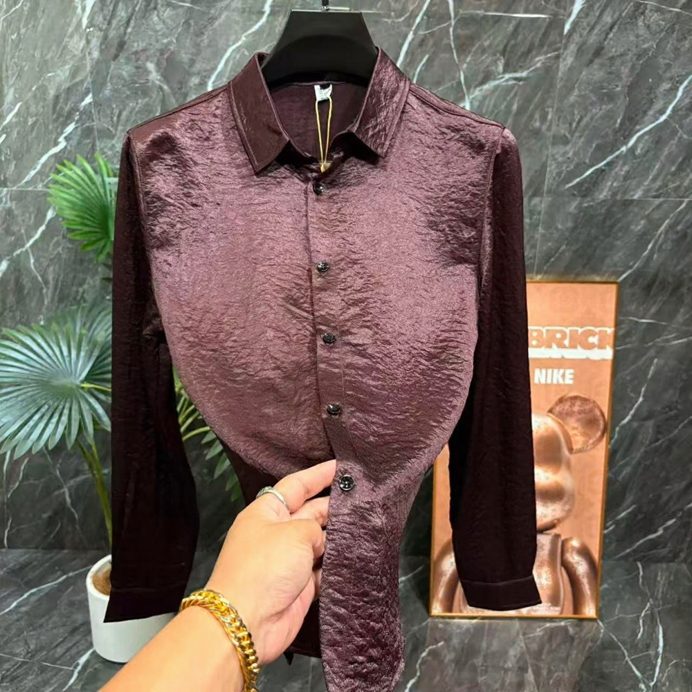 Pleated crisp silky ultra-thin shirt