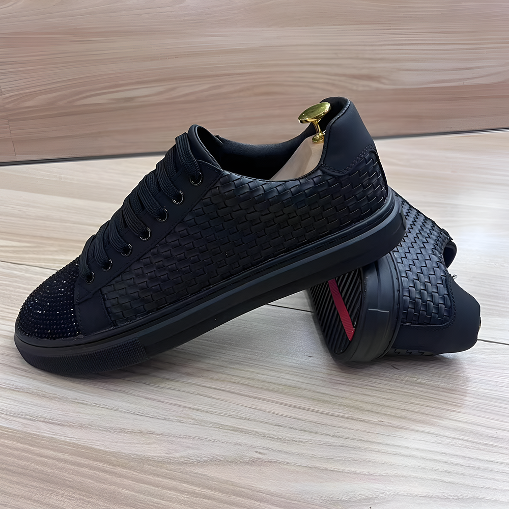 Woven rhinestone toe casual shoes