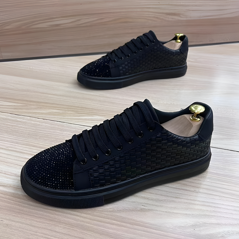 Woven rhinestone toe casual shoes