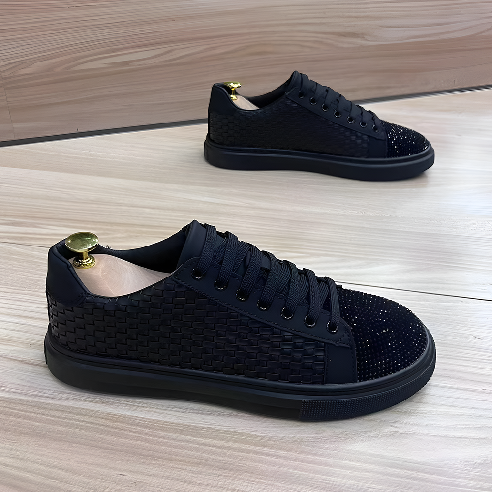 Woven rhinestone toe casual shoes