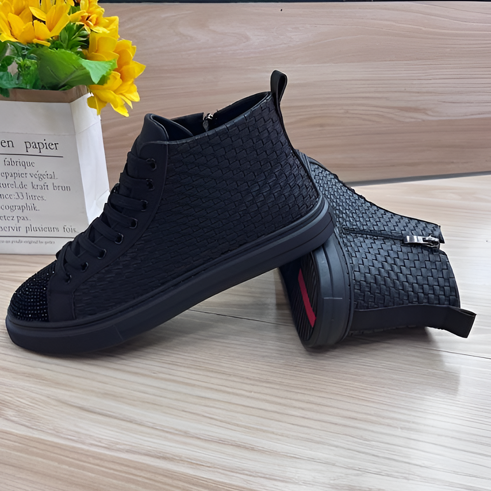 Woven rhinestone mid-top casual shoes