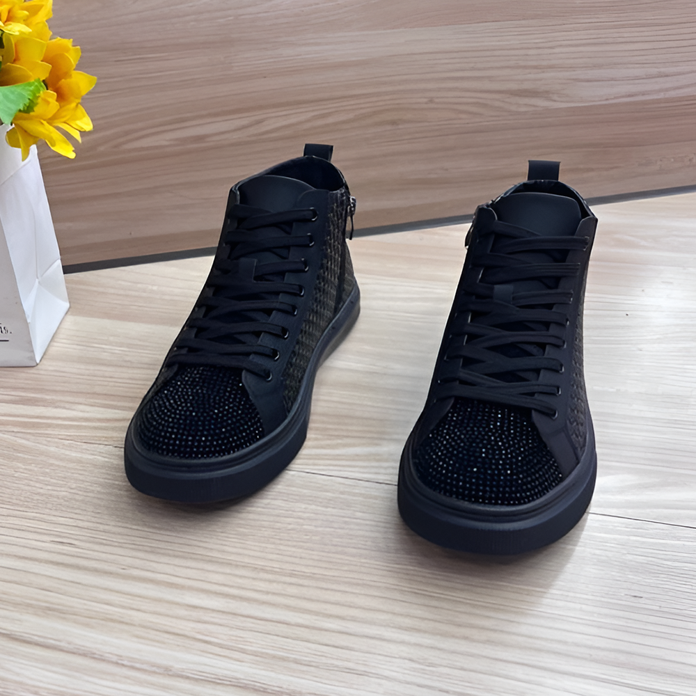 Woven rhinestone mid-top casual shoes