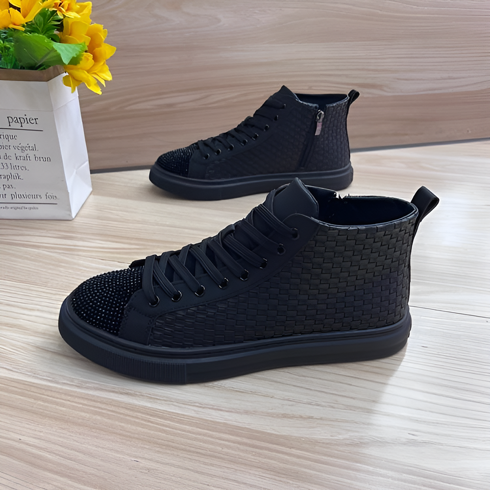 Woven rhinestone mid-top casual shoes