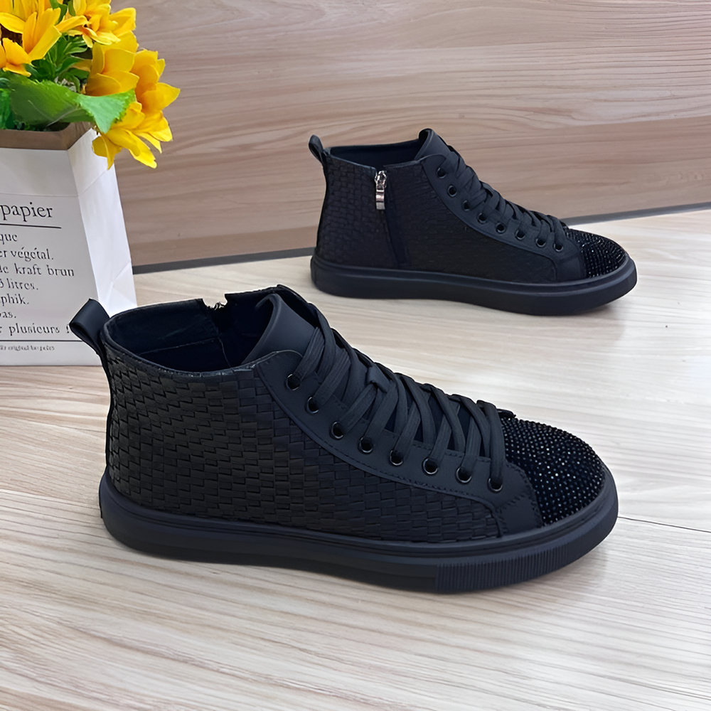 Woven rhinestone mid-top casual shoes