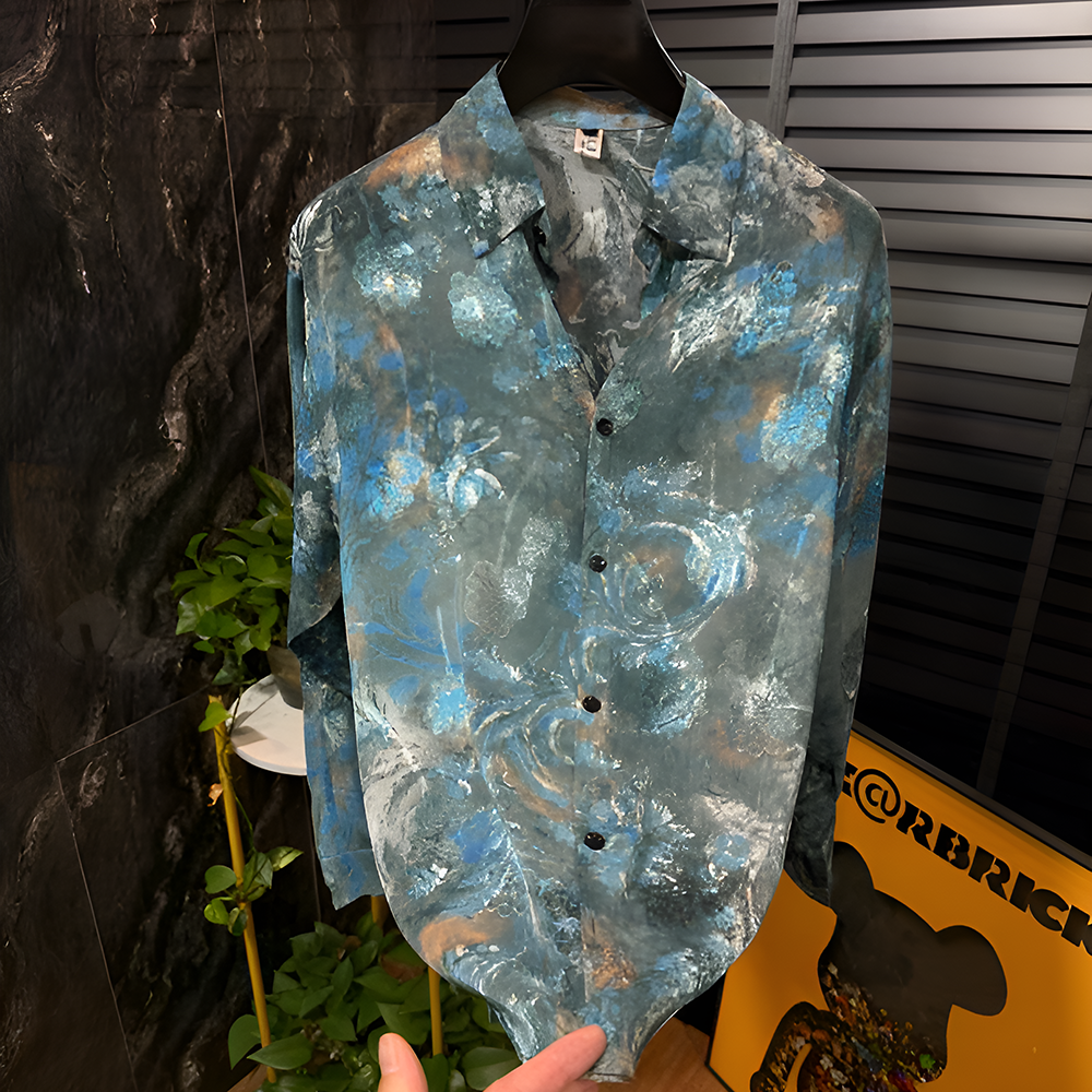 Blue graffiti floral shirt