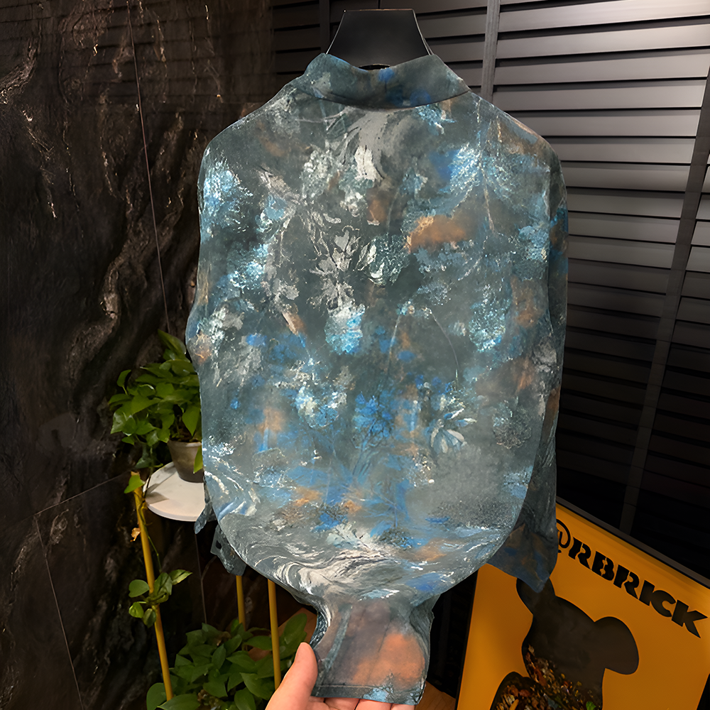Blue graffiti floral shirt