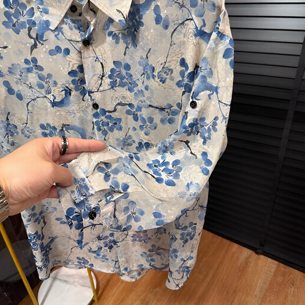 Blue floral semi-transparent refreshing shirt