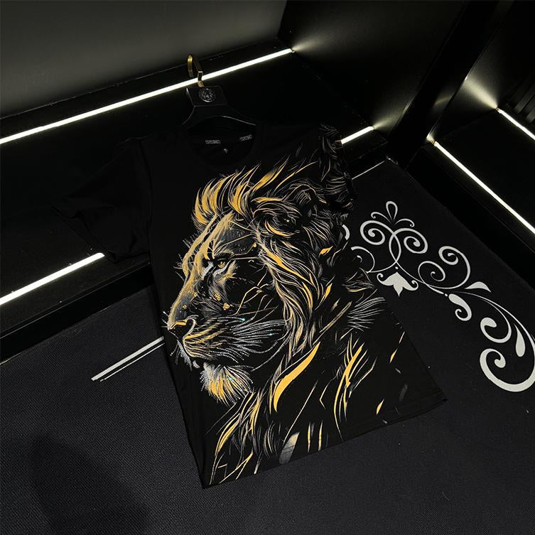 Gold rhinestone lion T-shirt