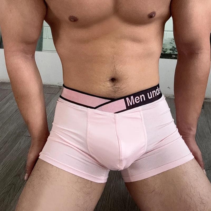 Cross Elastic Wide Waistband Boxer Briefs-Pink Series