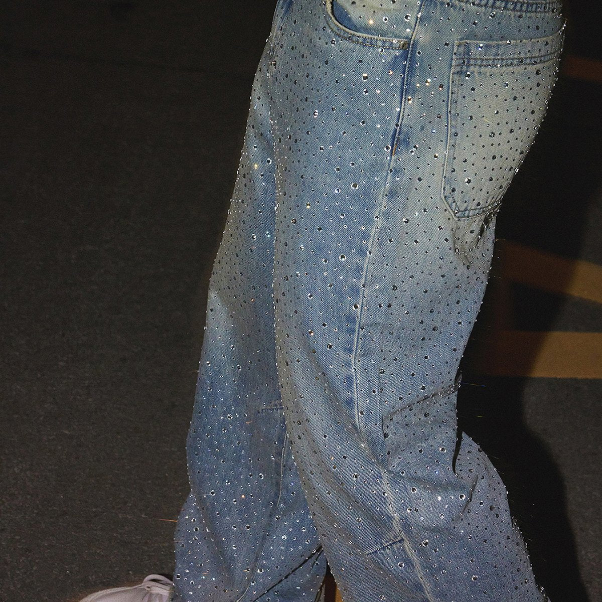 Sparkling rhinestone loose jeans