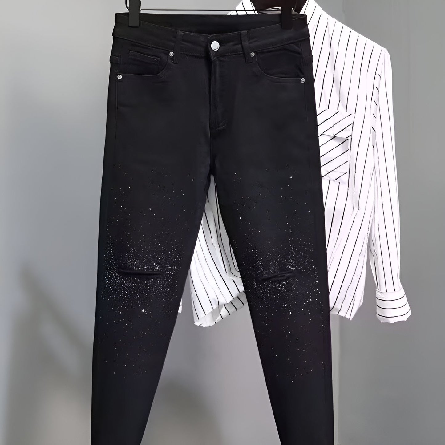 Black Rhinestone Ripped Jeans