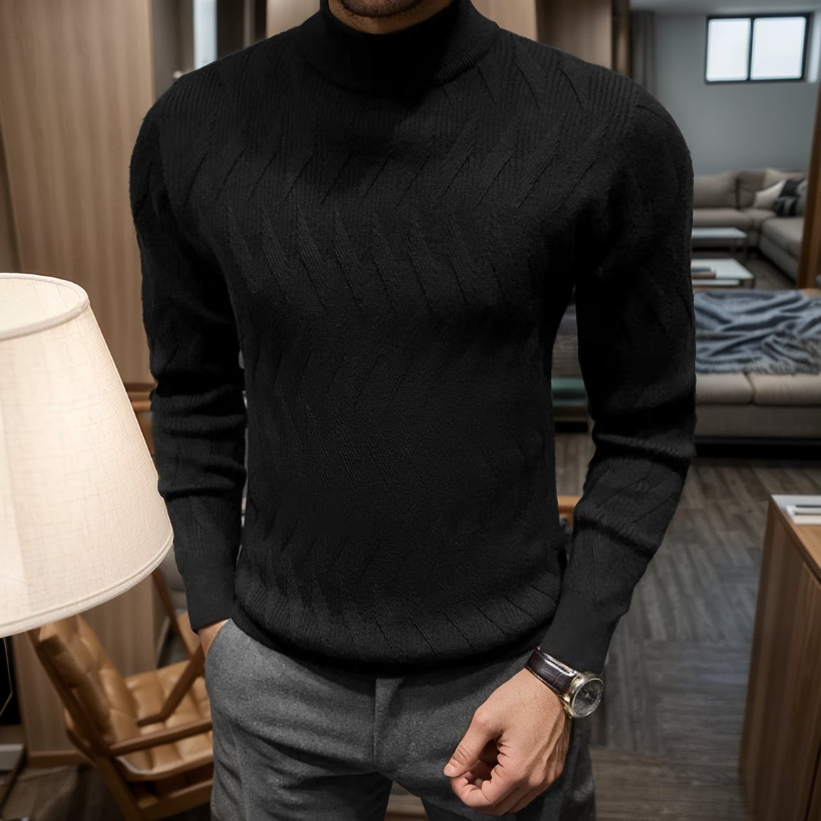 Textured elastic slim sweater