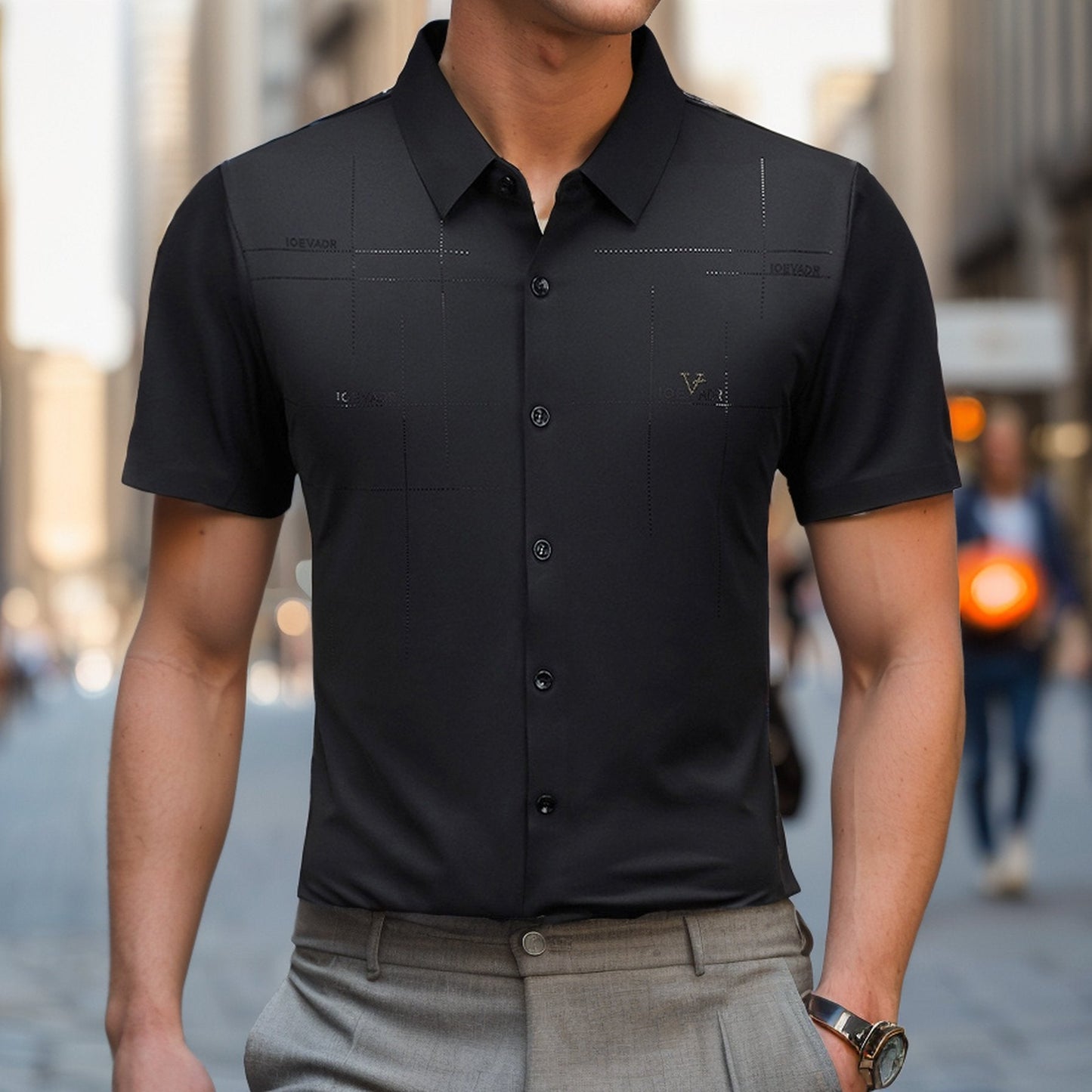 Textured no-iron business short-sleeved shirt