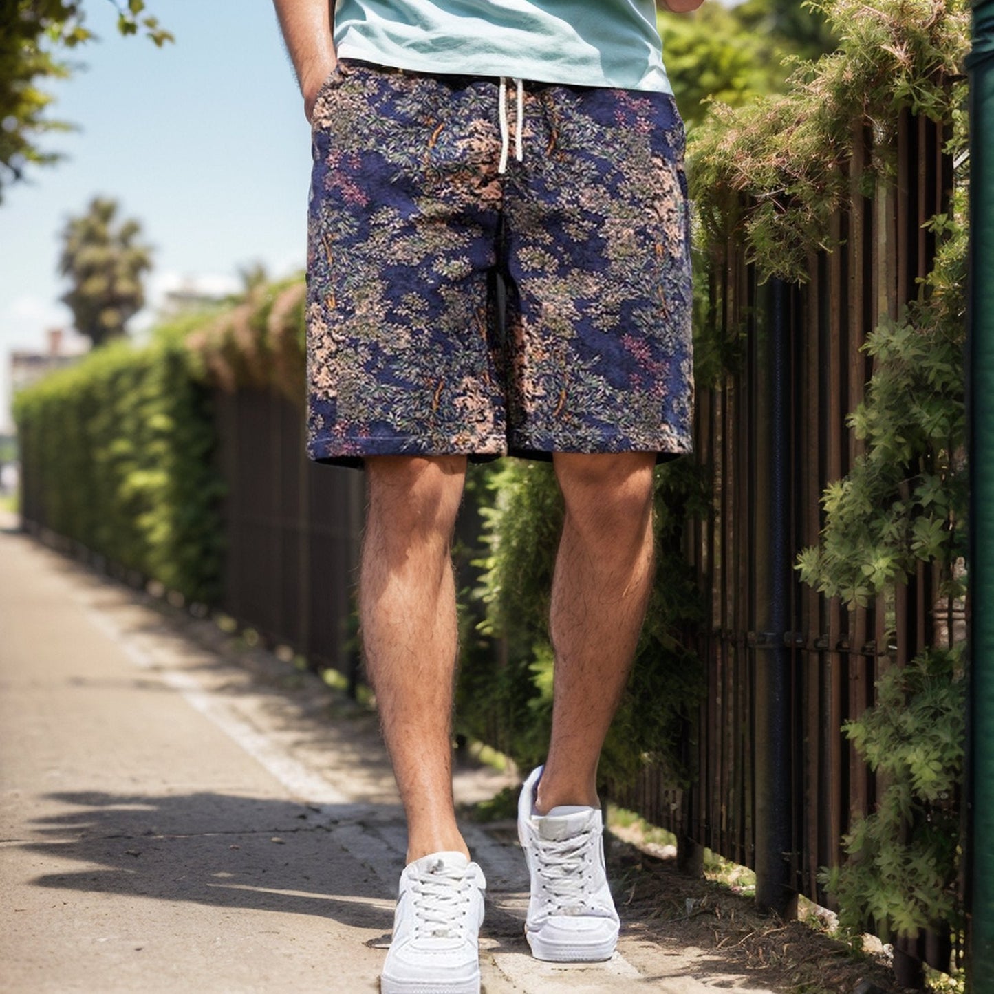 Retro printed cotton shorts