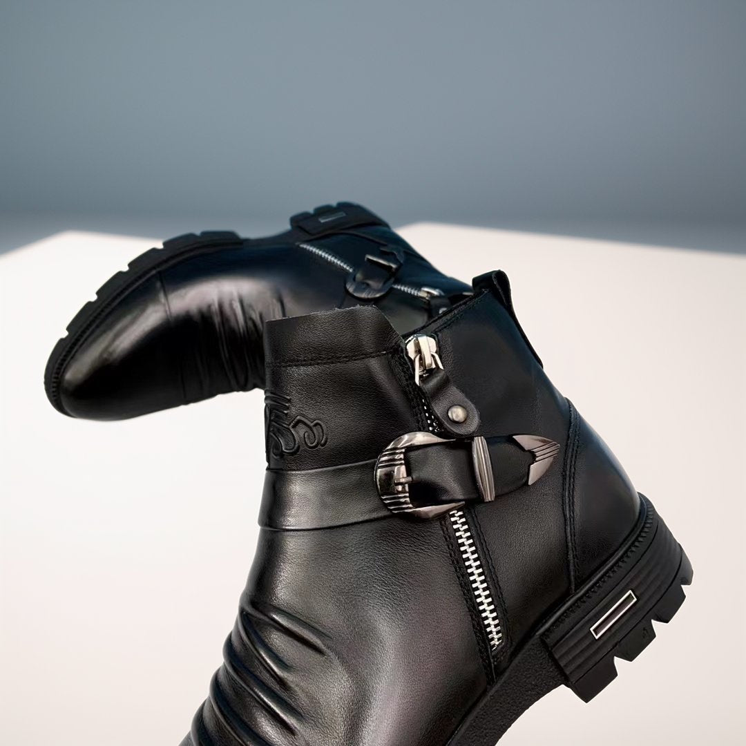 Premium leather embossed low-top boots