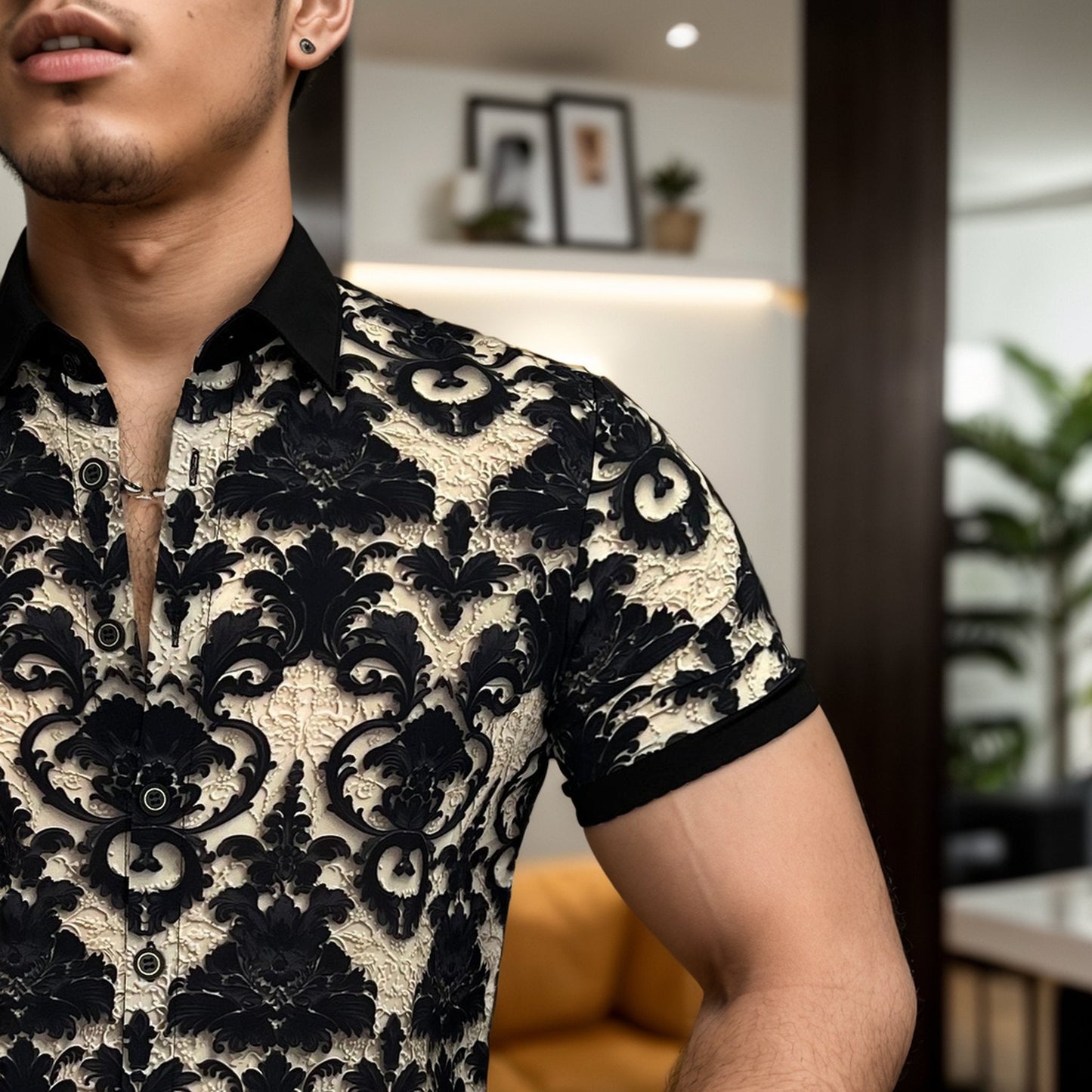 Retro palace relief stone texture shirt