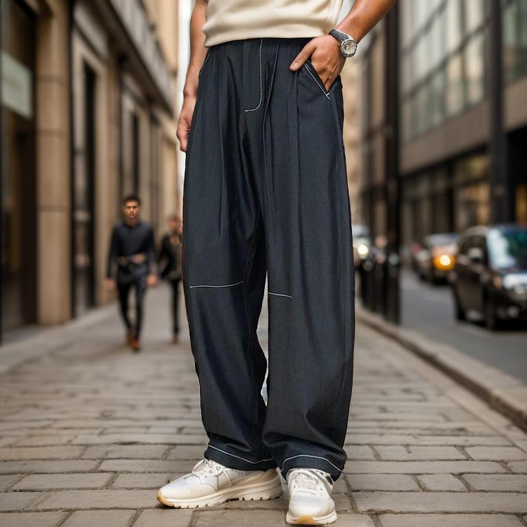 Silky loose denim style casual trousers