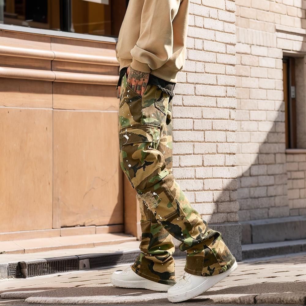 Camouflage paint overalls jeans