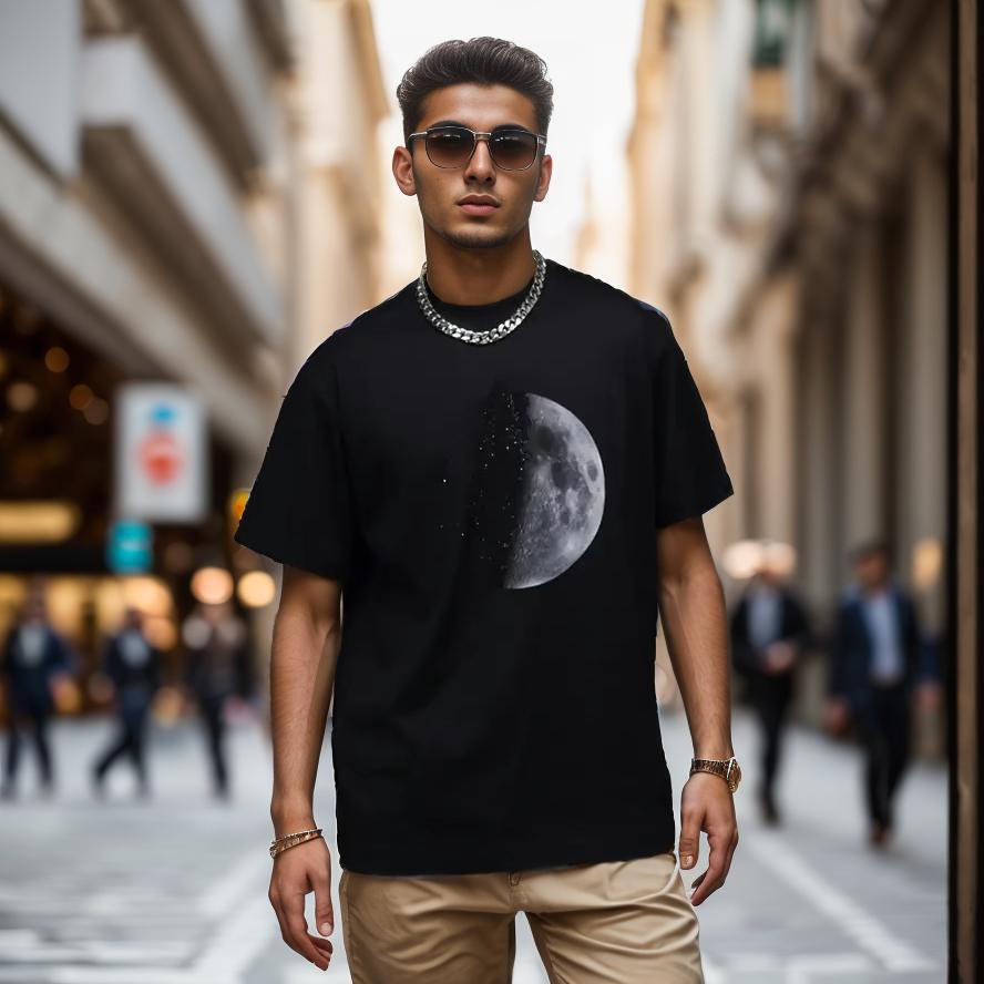 Rhinestone Moon Print T-shirt