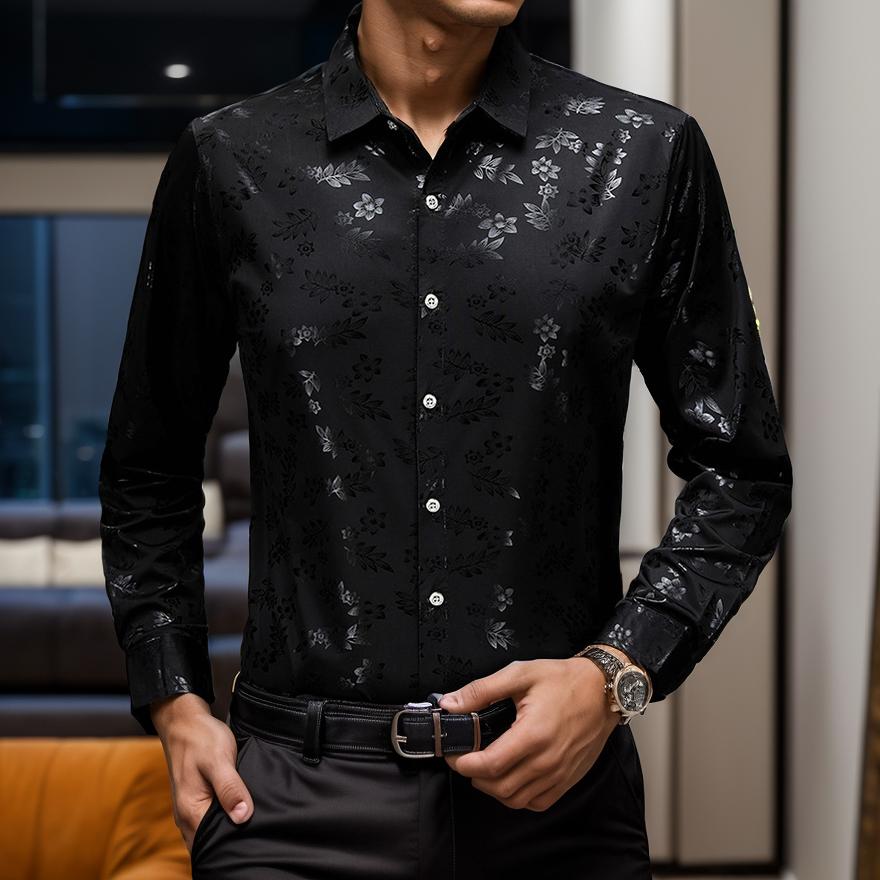 Reflective Leaves Texture Slim Fit Shirt