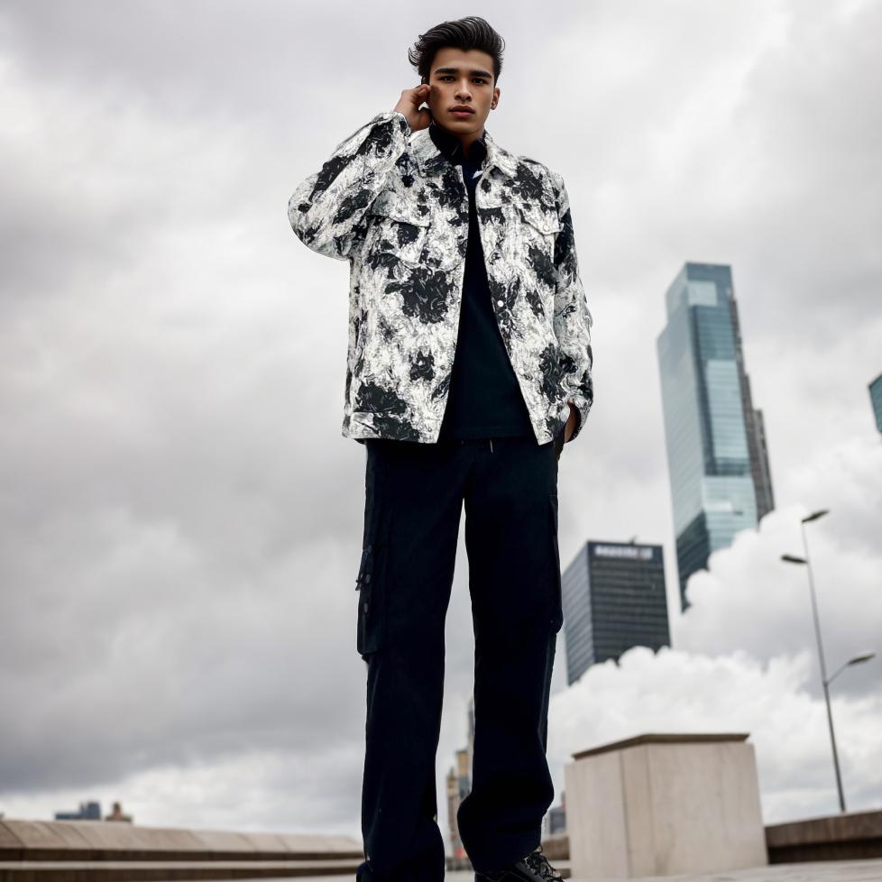 Black and white tie-dye work jacket