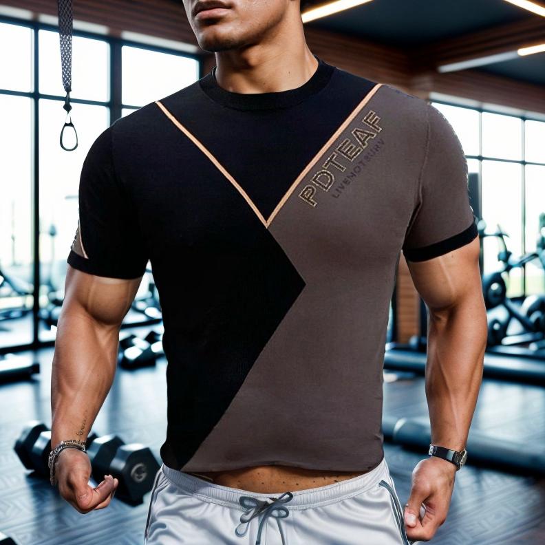 Geometric contrast slim fit stretch T-shirt