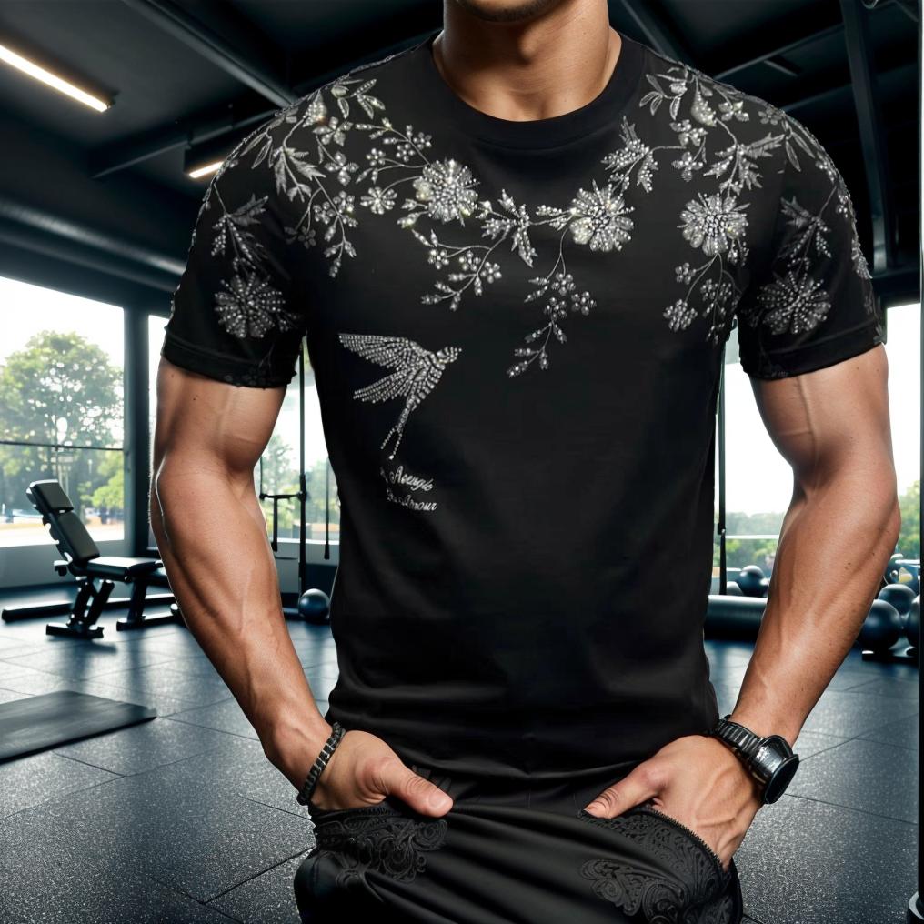 Embroidered cotton slim fit T-shirt