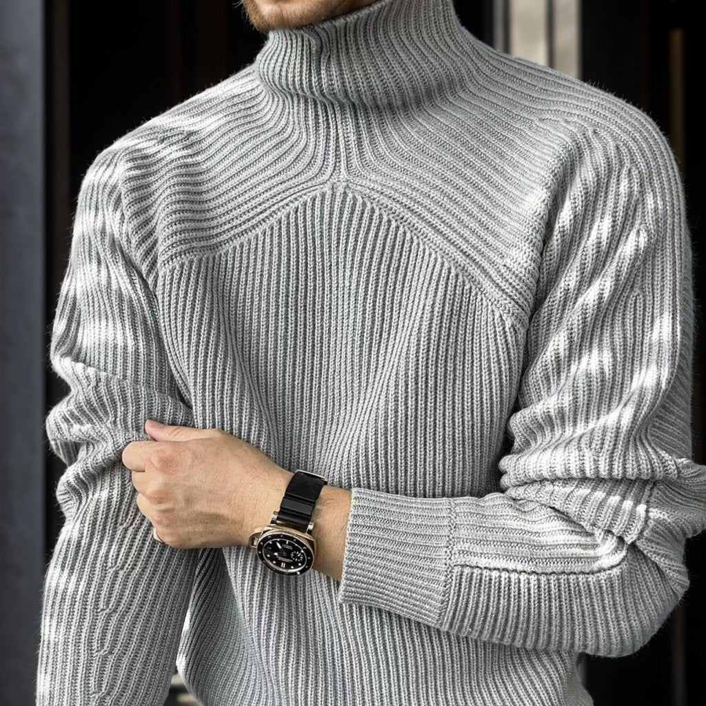 High collar wide shoulder trendy sweater