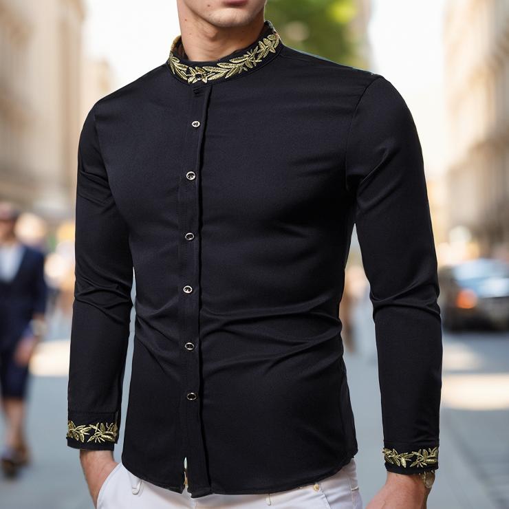 Gold embroidered slim fit shirt