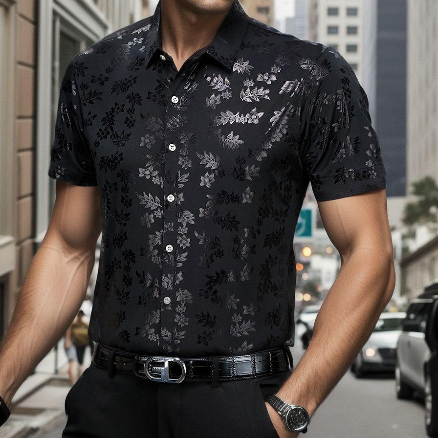 Reflective leaf print slim-fit shirt