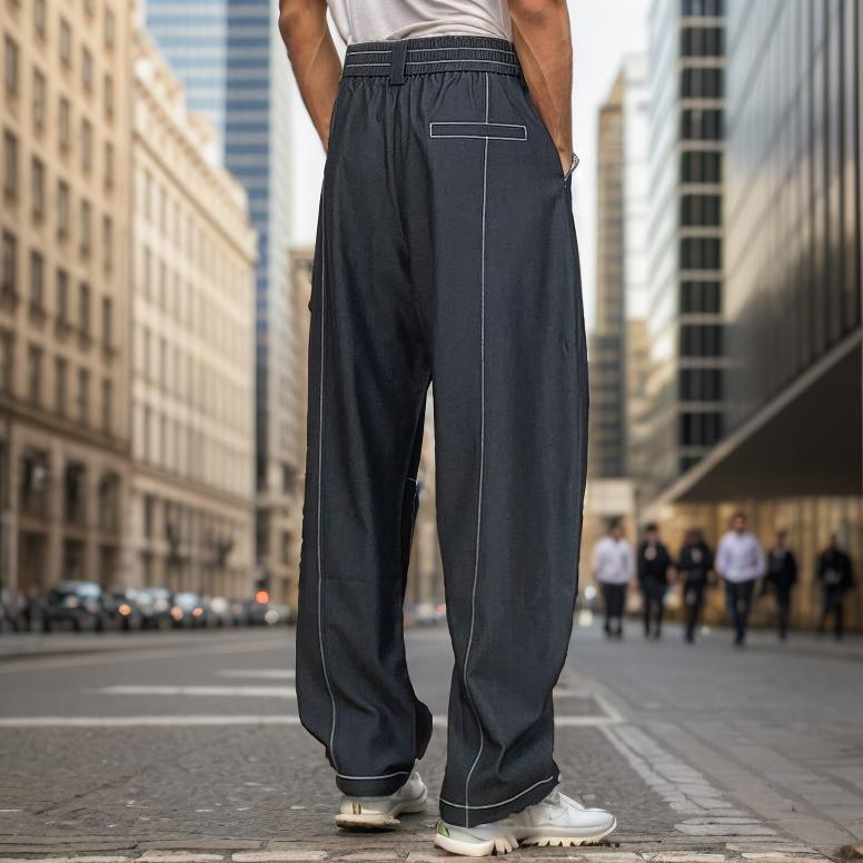 Silky loose denim style casual trousers