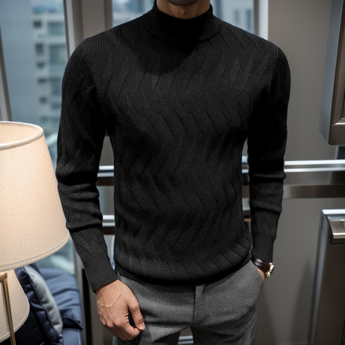 Textured elastic slim sweater