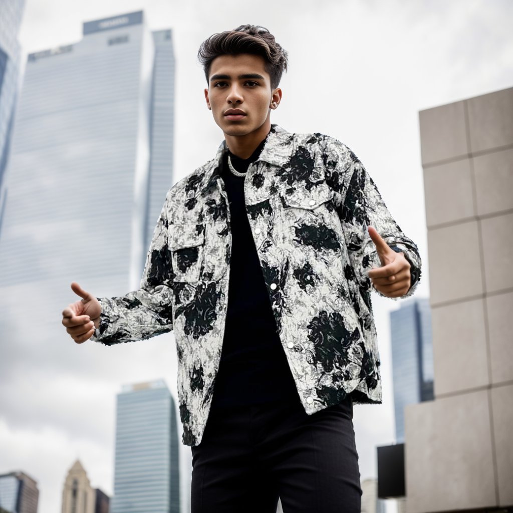 Black and white tie-dye work jacket