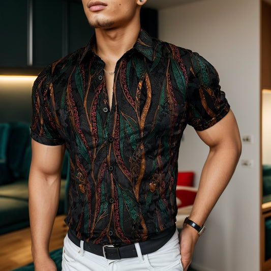 Textured stretch breathable short-sleeved shirt